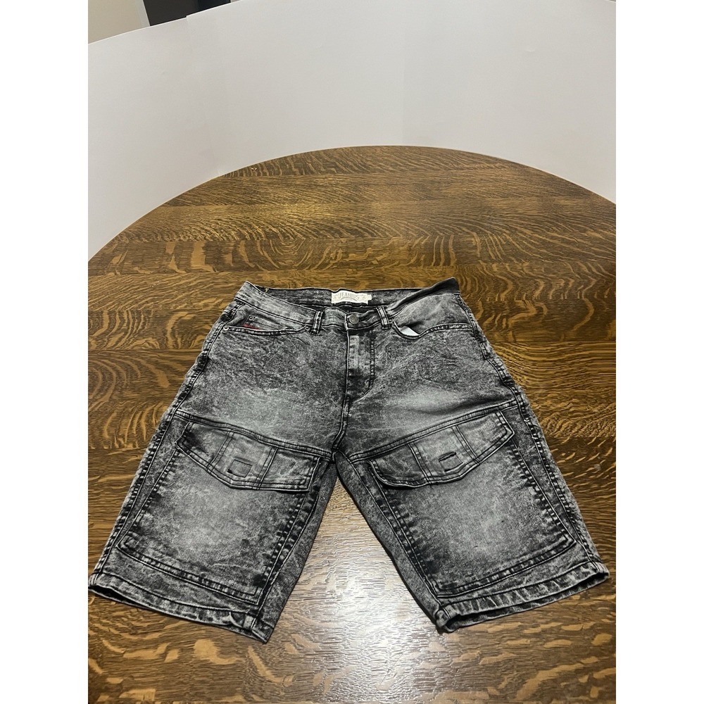 Akademiks Jeanius Cargo Shorts Mens 30 Black Acid Wash Denim Y2K Streetwear